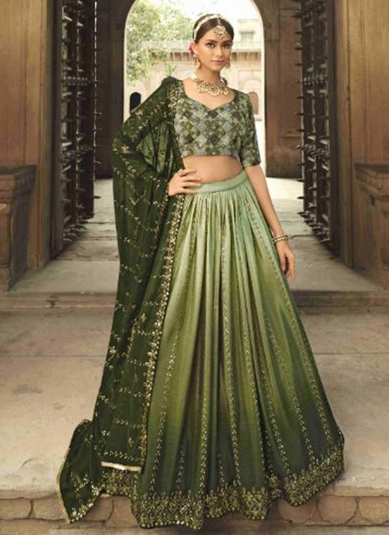 Pista Green To Olive Colour Guldasta Vol 14 Shubhkala New Latest Designer Ethnic Wear Silk Lehenga Choli Collection 2162